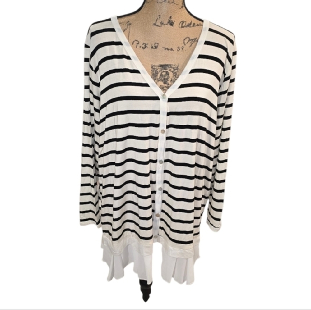 Kim & Cami‎ Black and White Striped Button-Up Top Tunic Plus Size 2X New
